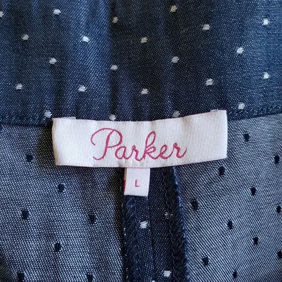 PARKER chambray pin dot polka dot cotton blue shorts Size Large NEW